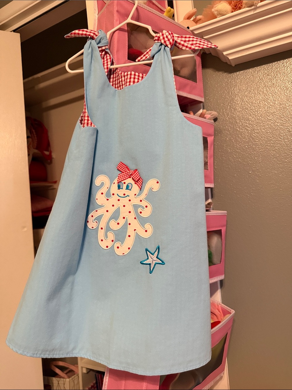 Light Blue Girls' Nautical Octopus Tie-Shoulder Dress